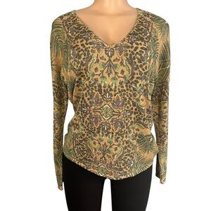 Hale Bob Los Angeles Metallic Long Sleeve Tapestry Pattern Knit Top